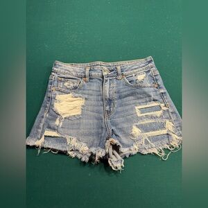 American Eagle Dark Wash High Rise Distressed Denim Shorts